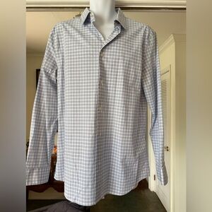 Banana Republic Men's Light Blue and White Check Dress Shirt